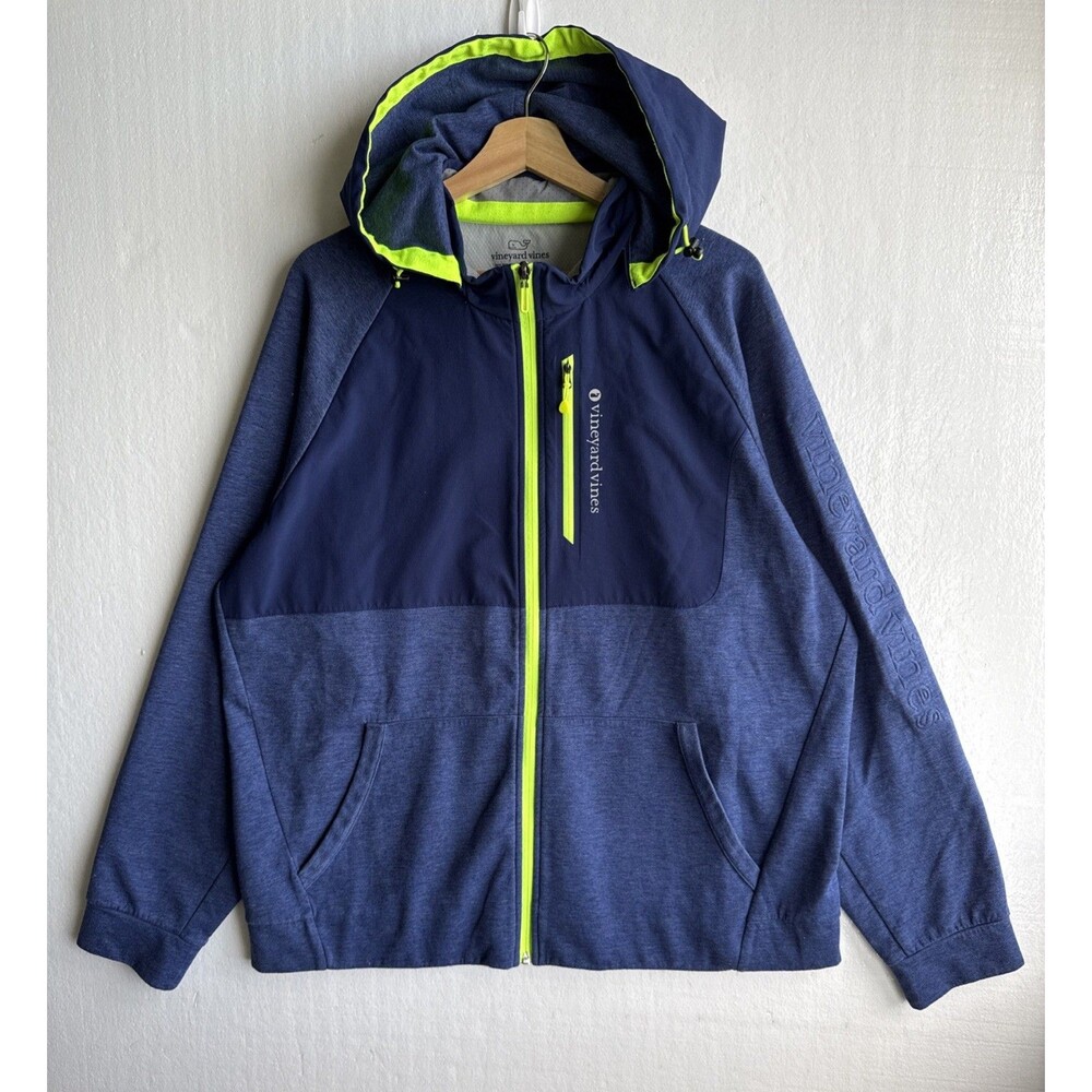 Vineyard Vines Men's Blue Neon Green Full Zip Performance Hoodie Jacket Size XL